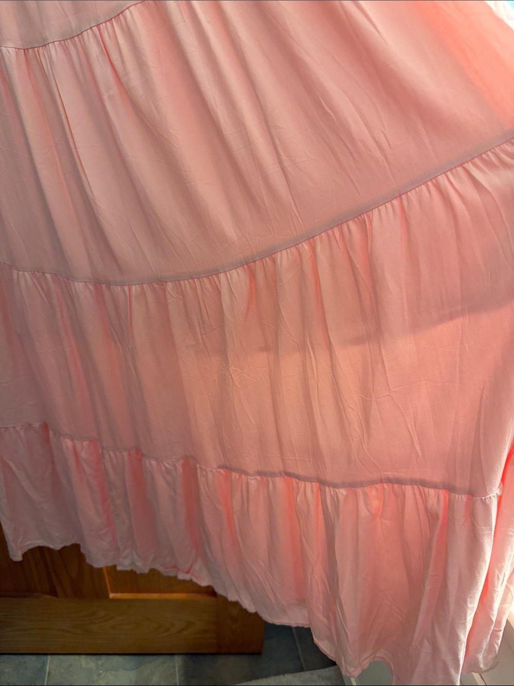 Women's Pink Maxi Dress with Ruffle Sleeves - Picture 5 of 6